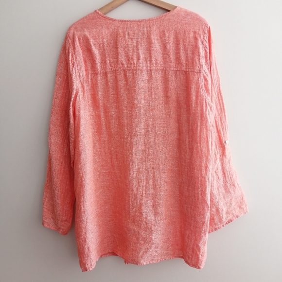 Tahari Plus Size 100% Linen Button Up Tunic Coastal Lagenlook Orange Peach 2X - Picture 10 of 15